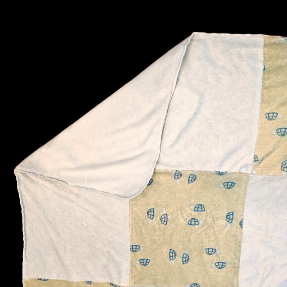 Light Blue Green Checkered Baby Blanket Turtle Turtles Soft Patchwork - Picture 4 of 9
